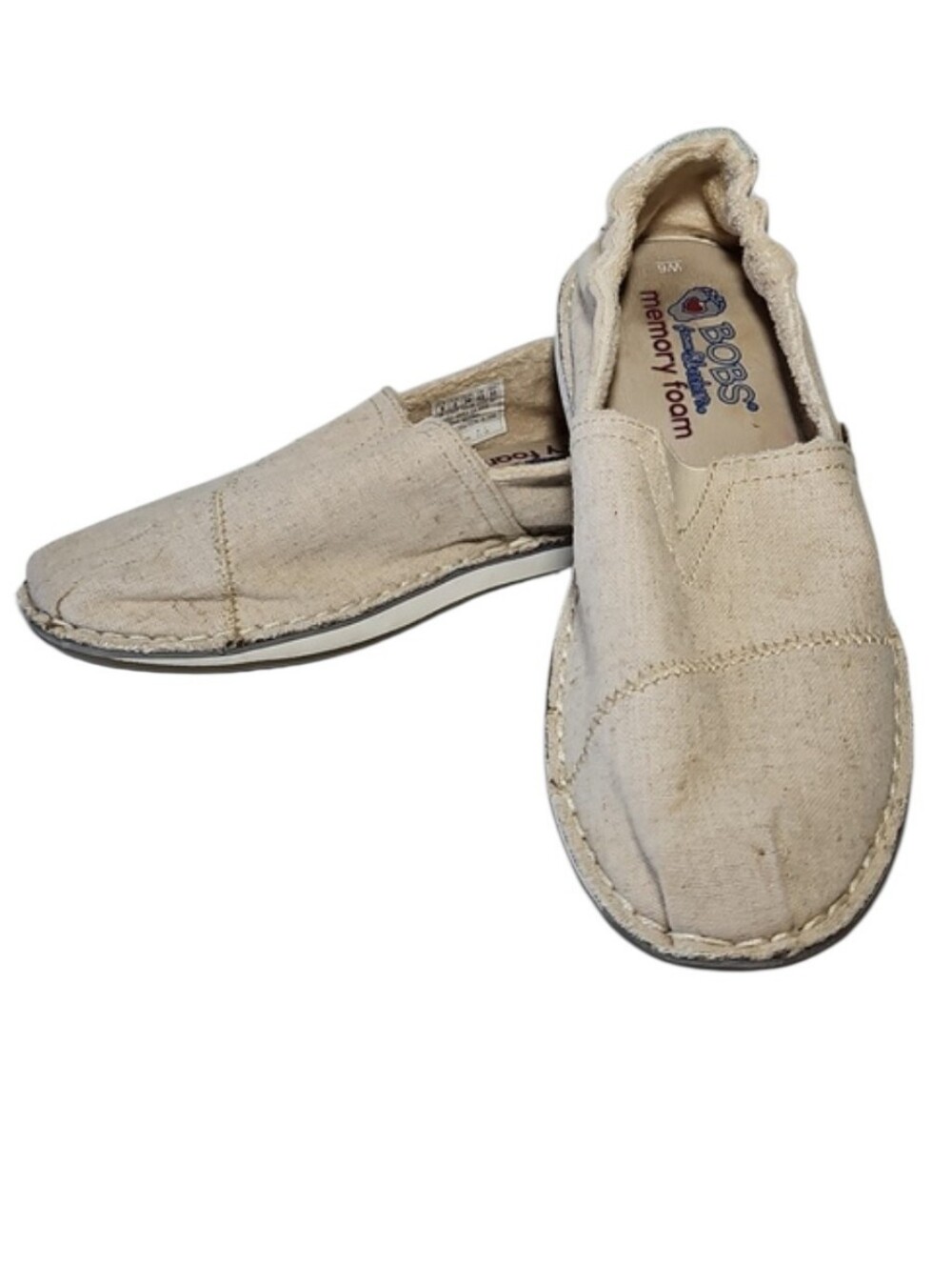 Bobs From Sketchers Memory Foam Natural Slip Ons, Size W6